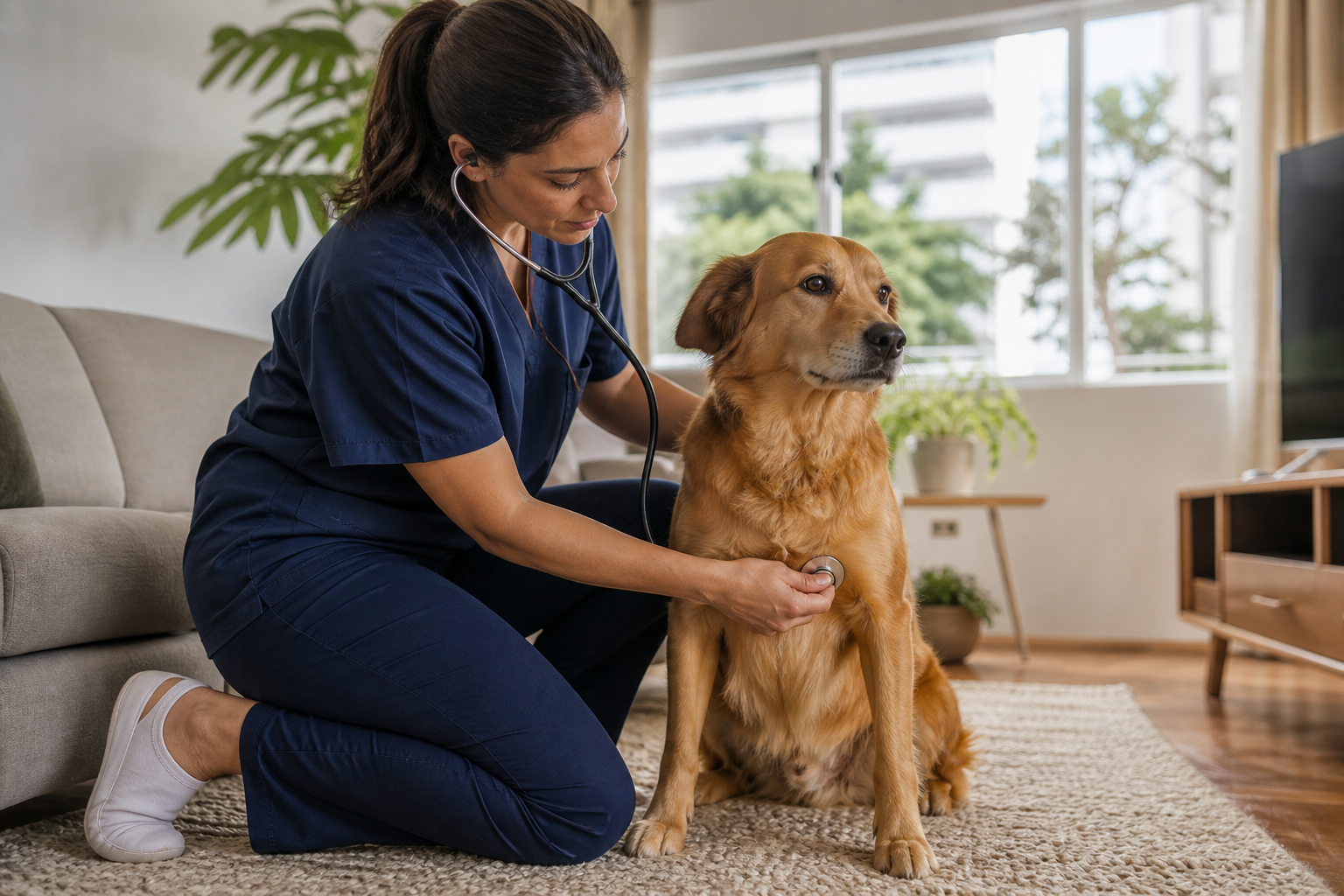 Atencion veterinaria a domicilio con un perro