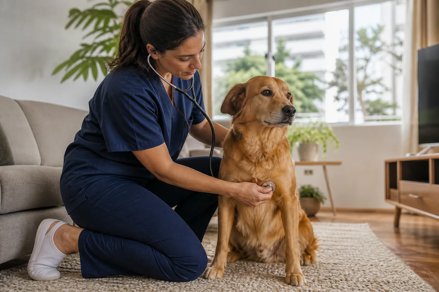 Atendimento veterinário domiciliar com cachorro